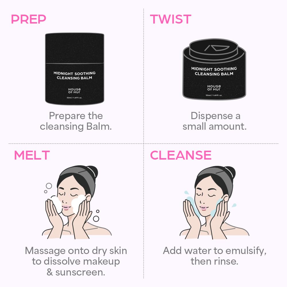 House of Hur Midnight Soothing Cleansing Balm 50 ml - Baume Démaquillant Apaisant et Hydratant pour Tous Types de Peau