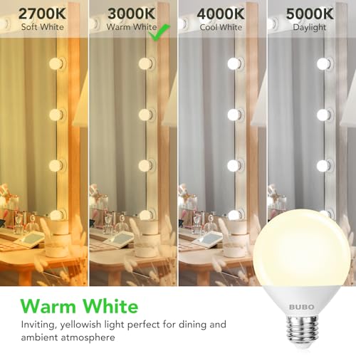 Image of BUBO Vanity Light Bulbs 60 Watt Equivalent, Bathroom Light Bulbs Warm White 3000K, G25 Globe Round Bulb 800 Lumens, E26 Medium Base, 7W, Non-Dimmable, 12 Pack