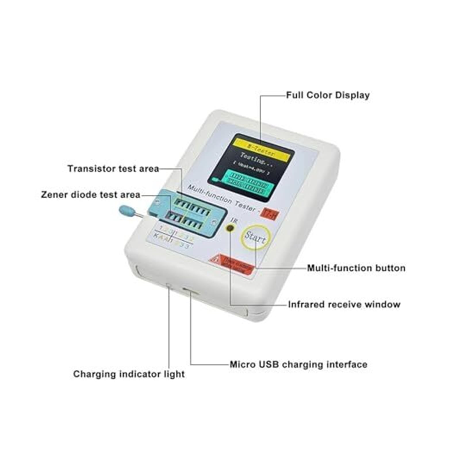 LCR T7 H Tester tranzystorowy Dioda TFT Trioda Miernik pojemności z interfejsem ładowania USB(TC-T7-H)