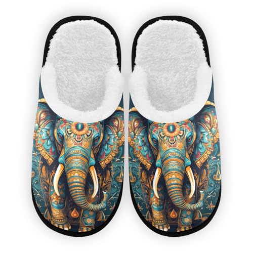 Green Retro Mandala Elephant Slippers For Women Men Soft Memory Foam Non-Slip Animal Winter Indoor House Shoes Travel Slipper