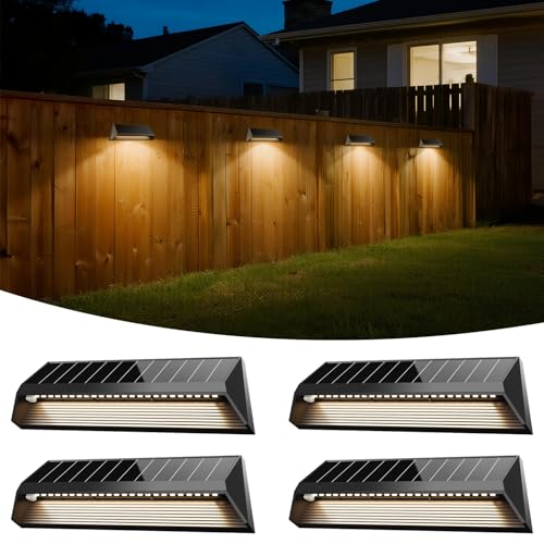 4 Piezas 23cm Lámparas Solares para Exterior y Jardín, 24 LED Luces Solares para Valla Exterior, 1500 mAh, Mayor Rango de Iluminación, para Escaleras, Escalones, Vallas, Barandillas, Patio, Terraza