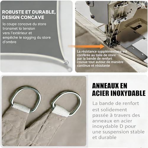 Voile d'ombrage triangle 3x4x5m taupe imperméable pour extérieur - 5