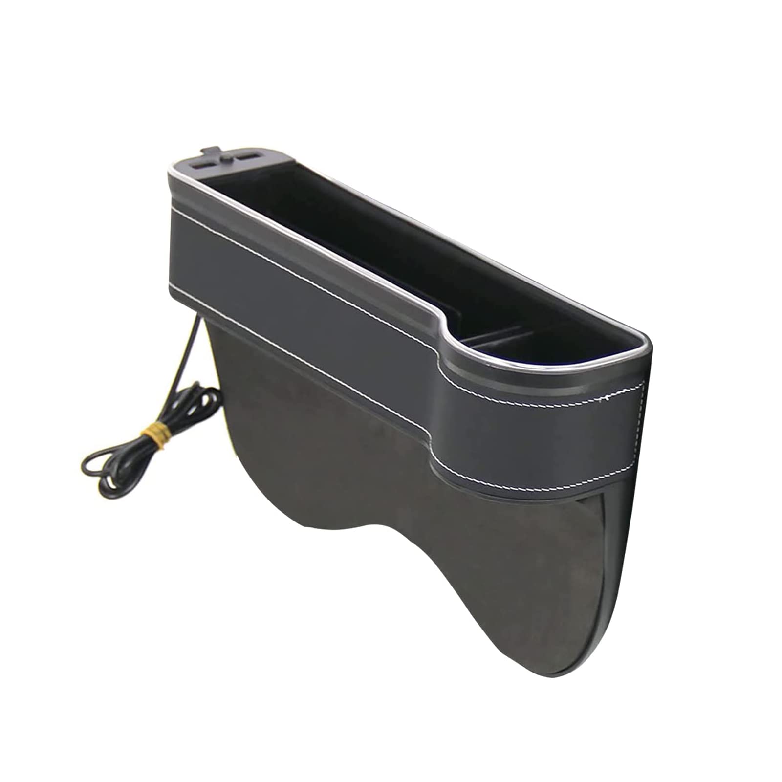 Photo 1 of RYANSTAR RACING Passenger Side Car Seat Gap Organizer with LED Lights Dual USB Charging PU Leather with Cup Holder (Black) for Cell Phones Keys Cards Wallets black 1