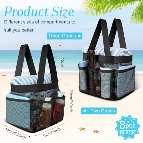 8-Packs-Mesh-Shower-Caddy-Portable-Large-Shower-Caddy-Dorm-with-8-Pockets-and-Handles-Quick-Dry-Shower-Bags-Hanging-Bath-Bag-Dorm-Room-College-Essentials-for-Bathroom-Gym-Camp-Black