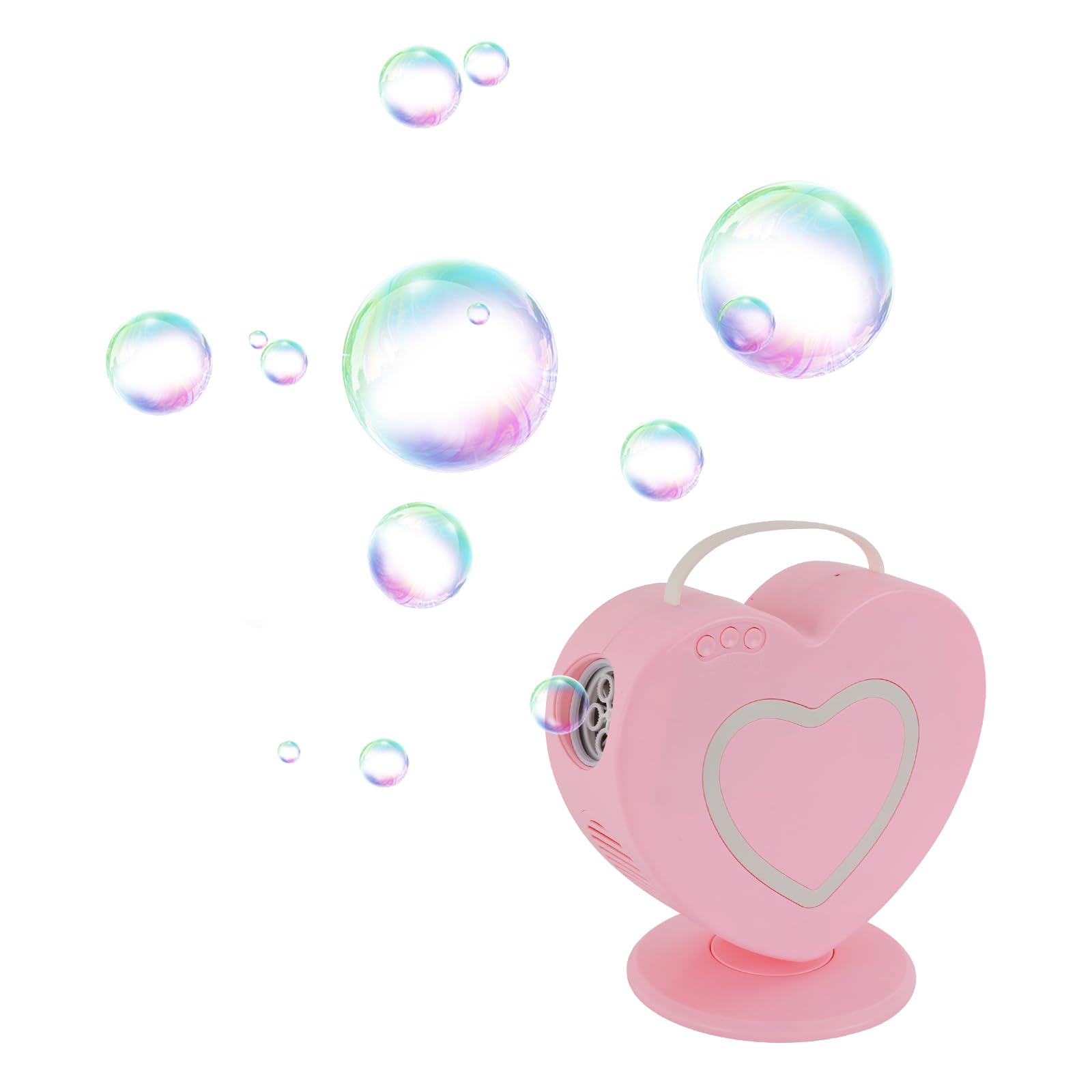 Seifenblasenmaschine in Herzform, automatische Seifenblasenmaschine, Seifenblasenmaschine mit 360° Drehung für Kinder (Pink)