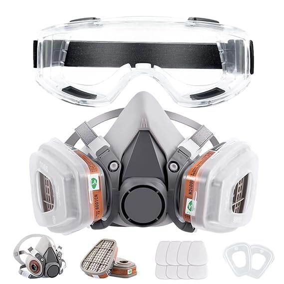 Gas Mask Set Respirator with Filters and Goggle Activated Carbon Mask Gas Mask Paint Respirator for Epoxy Resin, Wall Painting, Welding, Polishing, Spraying, Mold Removal, Construction