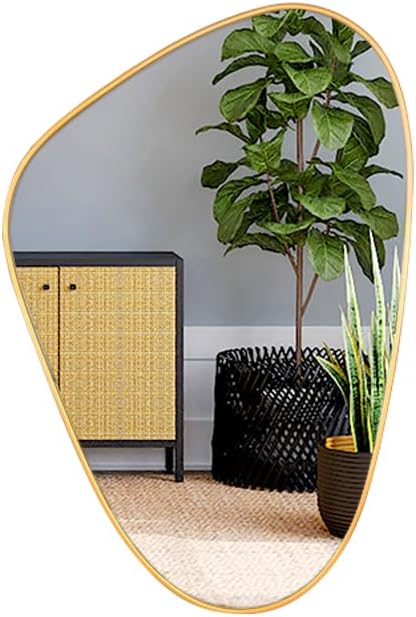 Mirrts Espejo de pared dorado irregular de 16 x 24 pulgadas, moderno espejo de pared decorativo enmarcado para dormitorio, baño y entrada, espejo de