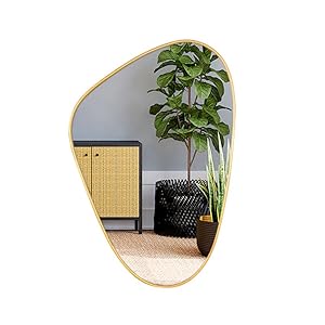 16×24 Inch Irregular Gold Living Room Mirror– Modern Decorative Framed Wall Mirror for Bedroom, Bathroom Room, and Entryway Décor-Asymmetrical Wall Mirror