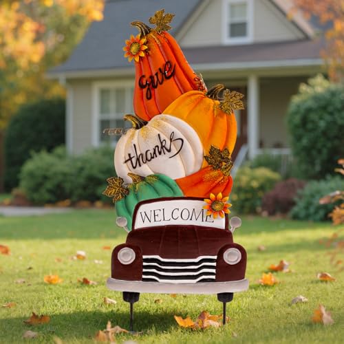 Lanpn 29x76cm Decorazioni Autunnali per Giardino, Picchetti in Metallo Impermeabile 3 Impilati Zucca Yard Pali Decorativo Paletti da Esterno per Cortile Autunno Thanksgiving Festa del Ringraziamento