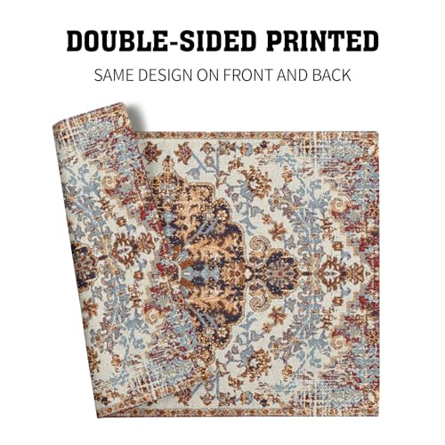 Image of Ethnic Boho Placemats Set of 6 Southwest Brown Blue Carpet Woven Texture Linen Washable Kitchen Dining Table Mats Stain Heat-Resistant Desktop Decor Place Mats for Home Party Indoor 12x18 in