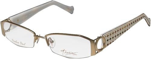 Thalia Anillos - Lentes de diseño de acero inoxidable con forma popular de media montura (52-16-133, oromarfil), Doradomarfil.