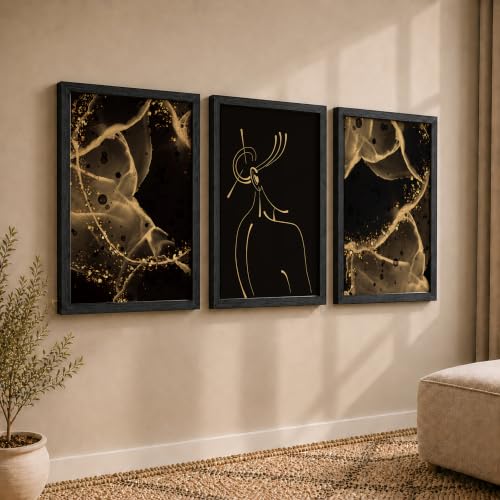 Image of NoWorries Wood Gold Marble Modern Art Wall Paintings For Living Room /Wall Hangings For Home Decor (Theme-Minimal) Multicolor Frame (Art-17, 21x31inch)