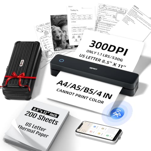 Image of iDPRT Portable-Printer Wireless for Travel,300DPI Inkless Thermal Small Printers for Home Use,Office,Vehicles,Mobile Bluetooth Printer with 200 Sheets 8.5 inch x 11 inch US Letter and Case,for Smartphone & PC