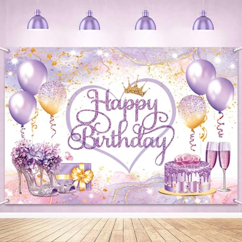 Fondo fotográfico cumpleaños 7x5ft púrpura y dorado miniatura 2