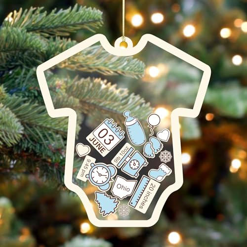 Crezusvo Personalized Babys First Christmas Ornament 2024 - Onesie Shape Customized Baby's 1st Christmas Ornaments, Baby Name, Birthdate, Weight, Height for Newborn Girl Boy Keepsake Ornaments