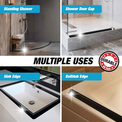 Image of Shower Threshold Water Dam Barrier 100 inch - Black Collapsible Shower Water Blocker - Guard for Walk in Shower - Water Guard Stopper for Floor - Shower Door Water Blocker - Triangular - By Hippo Dam