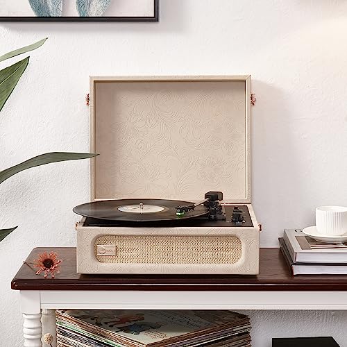 Arkrocket Coryphaeus Vinyl Record Player 3-Speed Bluetooth Input and Output Built-in Speakers with Magnetic Cartridge Auto Off (Flora Engraved) - Les Beatles, Paul McCartney, John Lennon, RIngo Starr, George Harrison Arkrocket Coryphaeus Vinyl Record Player 3-Speed Bluetooth Input and Output Built-in Speakers with Magnetic Cartridge Auto Off (Flora Engraved) – Image 4