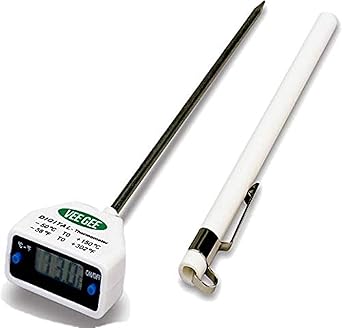 Vee Gee 83110-12 Digital Thermometer, Ultra-High Accuracy,10 to 100 Degree C/14 to 212 Degree F, 1.4" x 0.7" Face, 5" Stem, 0.1 Degree C/0.1 Degree F Resolution