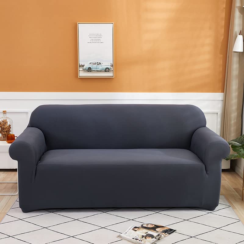 Housse de canapé extensible 4 places élastique gris foncé doux