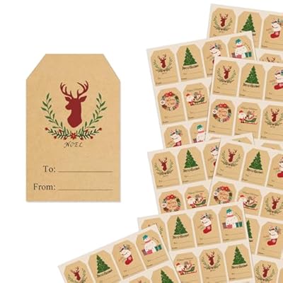 Trazzo Kraft Christmas Gift Tags Self-Adhesive ...