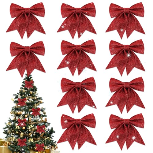 mizikuu 12 PCS Lazos Navidad Grandes, 12X15 CM Lazos para Árbol de Navidad Lazos Regalo Decoración para Arcos del Árbol de Navidad, Regalos Casa, Boda Fiesta, Rojo