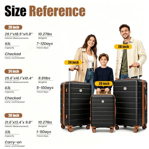 Image of KEYTANG Classic 3-Piece Luggage Set with TSA Lock, Lightweight Suitcase with Spinner Wheels, Hardshell Expandable Carry-On Luggage, 20 /24 /28 inch, Apricot Black