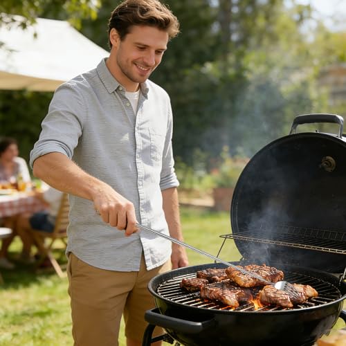 4 Stück Teleskopgabel und Teleskoplöffel Set Edelstahl, ausziehbares Besteck mit verstellbarer Länge 22–64 cm, extra langer Griff für BBQ, Camping, Lagerfeuer, Dessert, Obst und Grillen