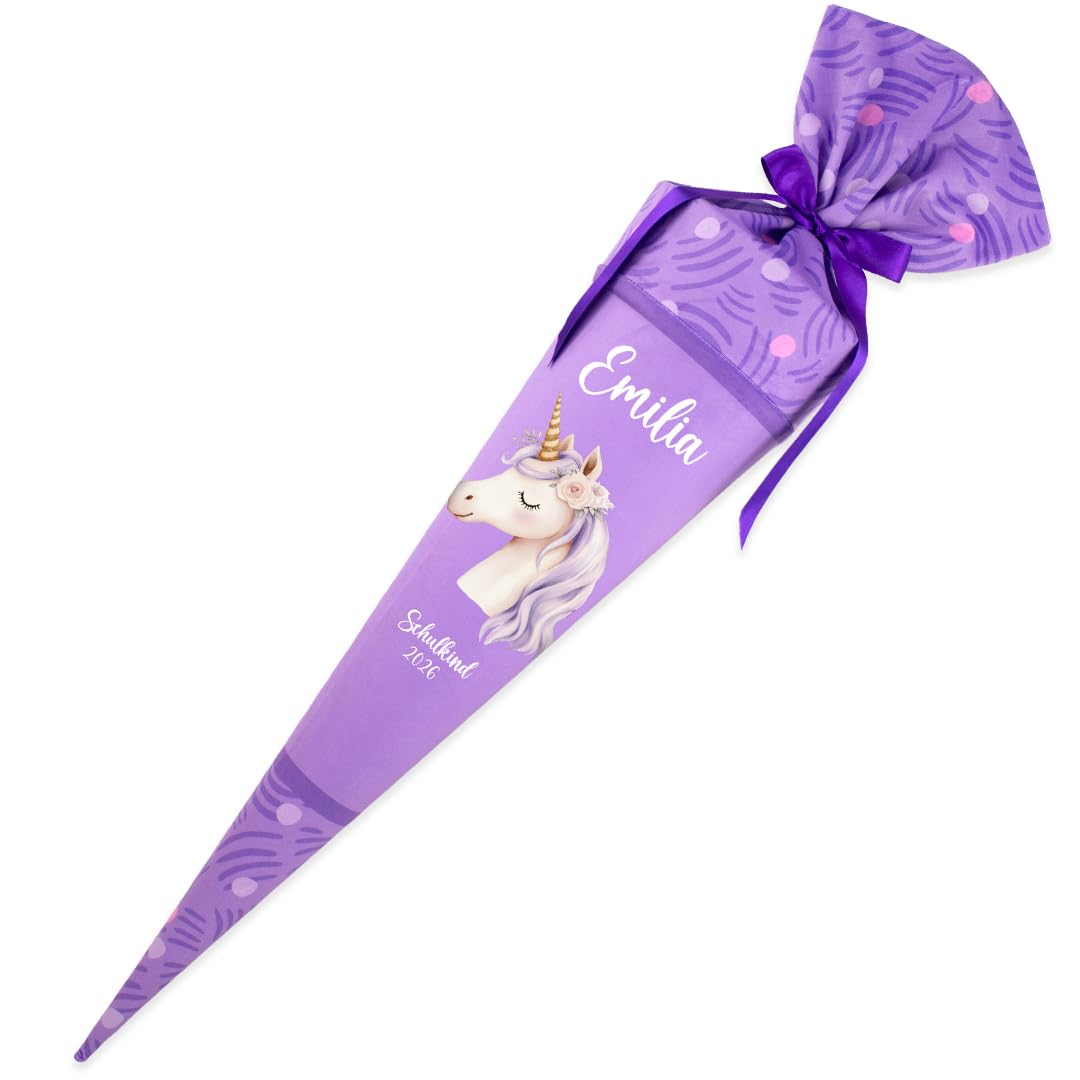 Schultüte aus Stoff Kuschel Velvet 70 cm 85 cm personalisierbar mit Wunschname Mädchen Einhorn
