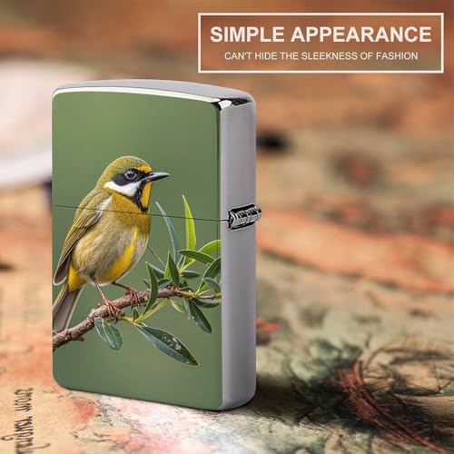 Funda retro para encendedor metálica estilo pájaros verde oliva miniatura 6