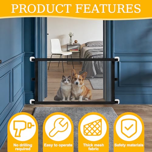 Pet Magic Gate Baby Safety Guard Magic Retractable Puppy Gates No Drilling Folding Mesh Small Dog Fence Enclosure Net Cat Stopper Convenient Stair Gate for Pets Kids Stairways Indoor Outdoor 110x72cm - Image 2