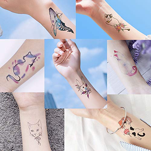Cat Pets Temporary Tattoos Stickers for Women & Girls Kids Fake Tattoo Pack of 7 Sheets