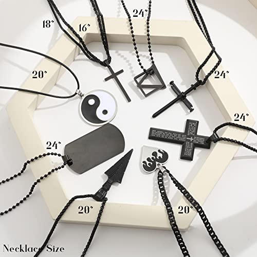 Faxhion 8Pcs Black Pendant Necklace For Men Boy Jewelry, Stainless Steel Chain Cross Necklace, Cool Punk Men's Necklaces Set Jewelry For Gifts, 16-24 Inches Chain #TOP5