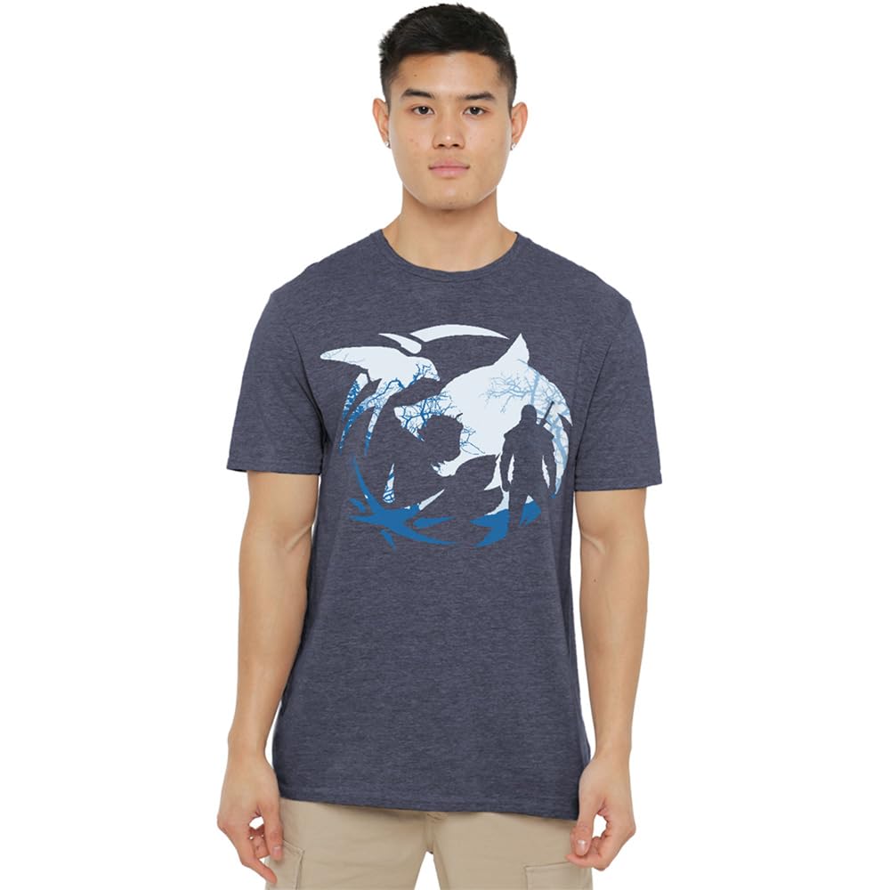 The Witcher - Logo Silhouette Unisex T Shirt, Heather Navy, Large