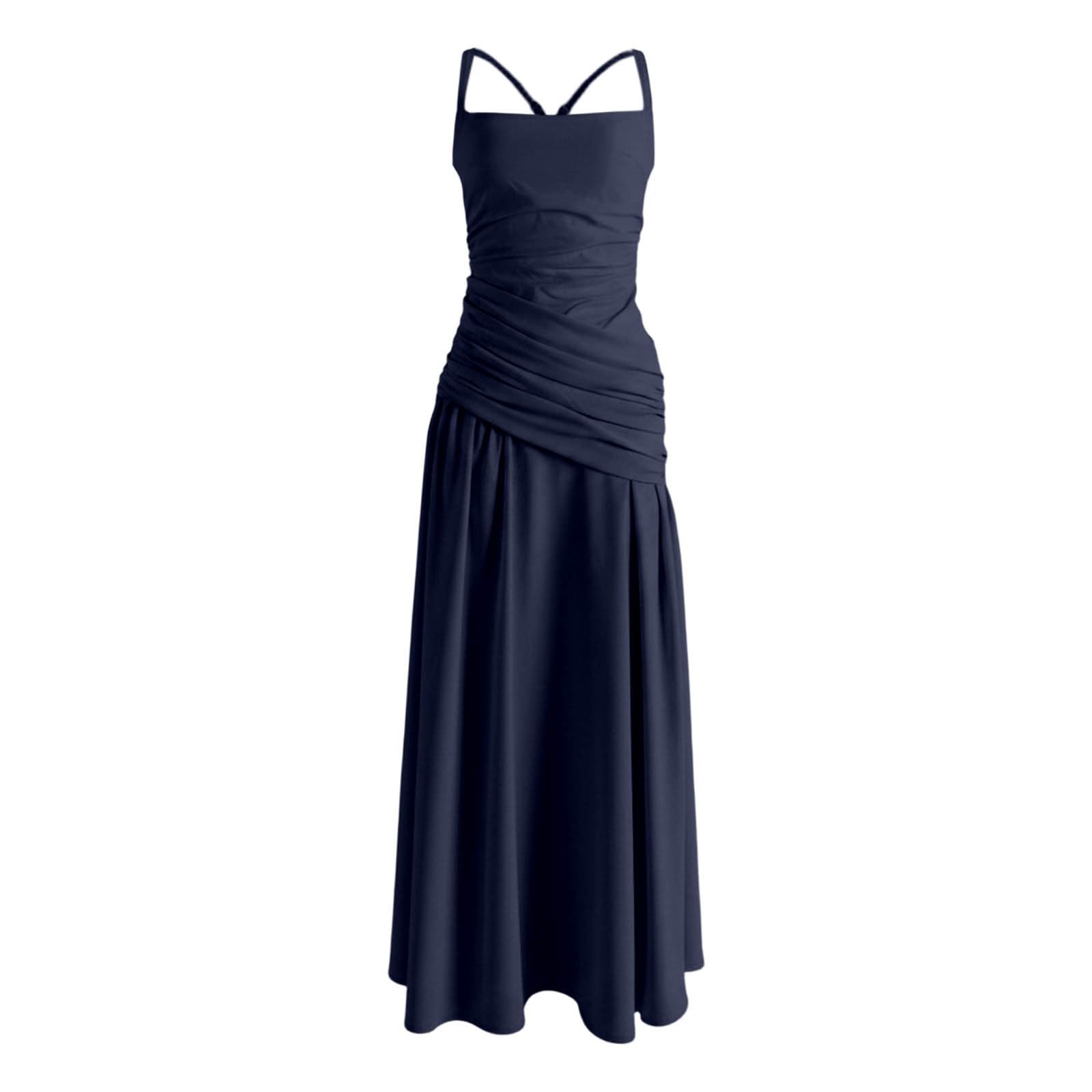 Robe De Soiree Femme sans Manches Robe Dos Nu Longue Chic Et Elegant Sexy Plissée Boheme Fluide Portefeuille Dress pour Cocktail Invitée Mariage Base