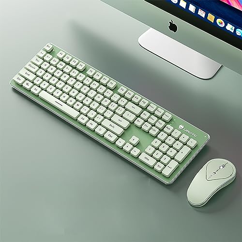 Wireless Keyboard and Mouse Combo, Rechargeable Metal Full Size Mute Keyboard and Ergonomic Mice, 2.4G Ultra-Thin Sleek Design for Windows Computer Desktop PC Laptop (Matcha Green with Warm Light)