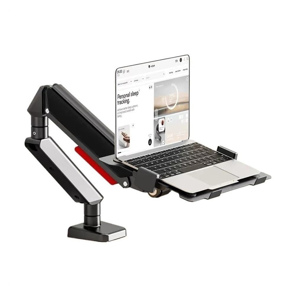 SaryEdge Monitor Stand Laptop Mount with Adjustable Tray for 10-17”Notebook, Full Motion Gas Spring Mount Arm for 17-32”Monitor, C-Clamp and Grommet Base 27 i,Black