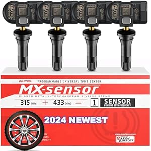 Autel Sensor TPMS 2in1 315MHz + 433MHz MX-Sensor, 1-Sensor Press-in Tire Pressure Monitor System Sensor, OE-Level Programmable & Cloneable Wireless TPMS Sensor for All Vehicles (Rubber Valve, 4PCS)
