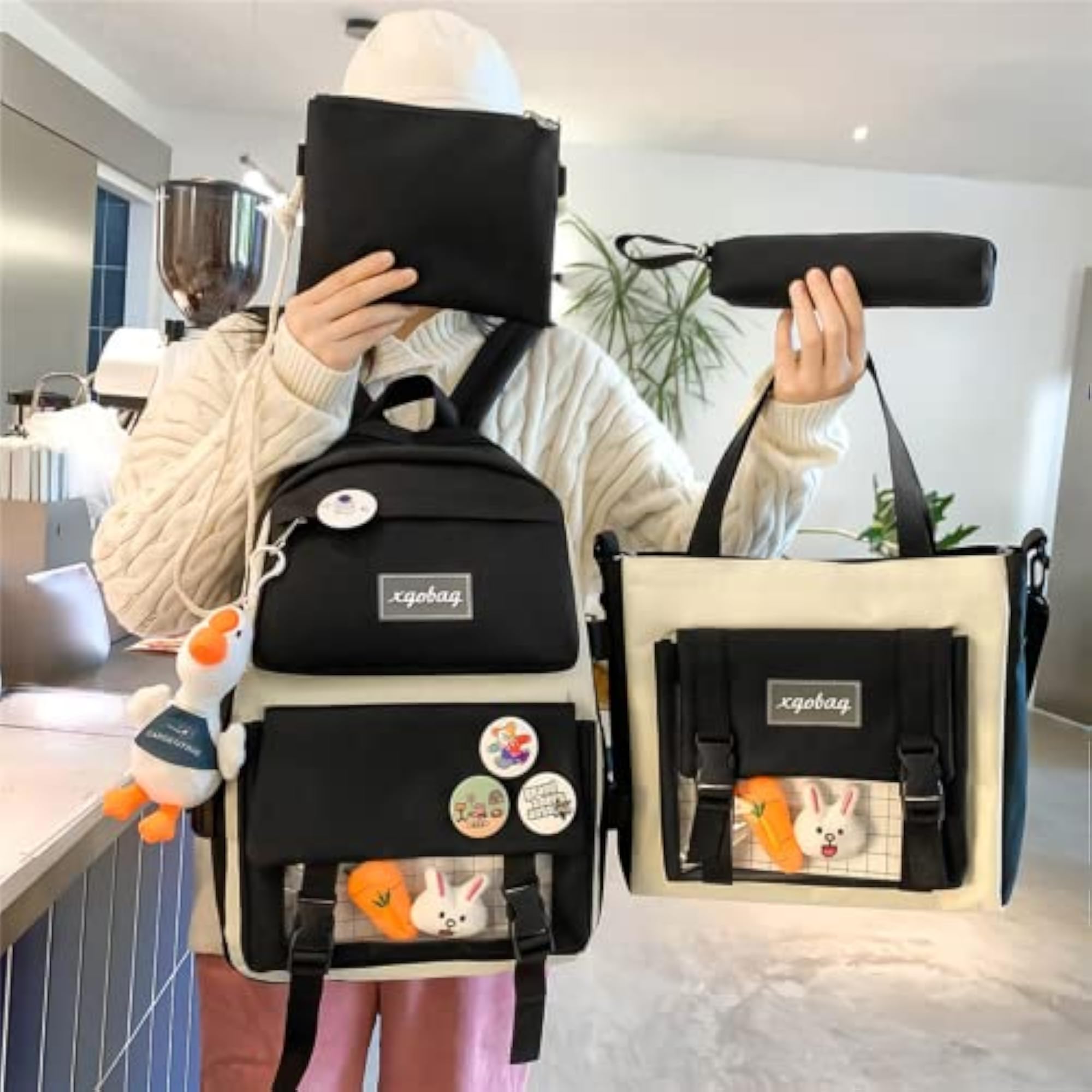 Cute 4Pcs Set Backpack with Duck Pendant Accessories