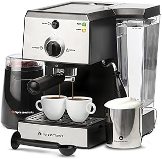 EspressoWorks 7 Pc All-In-One Espresso Machine & Cappuccino Maker Barista Bundle Set w/