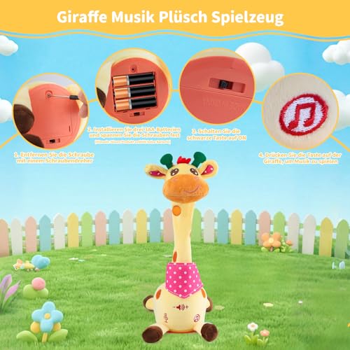 Licht Singing Giraffe Kuscheltier - Light Up and Voice Repeating Feature, Dancing Interactive Doll, Giraffe Kuscheltier, Baby Ermutigen Sprachspielzeug, Geburtstagsgeschenke für Jungen Mädchen
