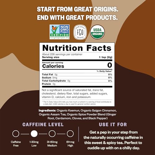 Image of FGO Organic Chai Tea, 4 Ounce Loose Leaf, Resealable Bag, Packaging May Vary (Pack of 1)
