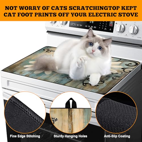 Image of Multi-Design Stove Cover for Glass /Electric Stoves - 3-in-1 Heat-Resistant Protector Mat, Non-Slip Drying Rack 28 inchx20 inch