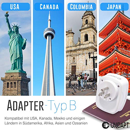 Unidapt Usa adapter - reisadapter stopcontact EU naar Amerika reisstekker stekkeradapter met 3 USB-poorten + 1 type C-poort voor Amerika Canada Mexico stroomadapter Schuko-adapter wit - Image 4