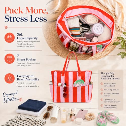 Image of LEDAOU Large Beach Bag Women Waterproof Sandproof Zipper Beach Tote Pool Bag for Swim Gym Grocery Travel with Wet Pocket