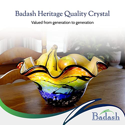 Badash Allura Bowl - Murano-Style Rainbow Art Glass - Murano-Style Art Glass Bowl Centerpiece - 15" Mouth-Blown Glass Bowl - Decor Bowl Centerpiece Home Decor Accent #TOP6