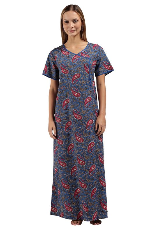 naidu hall Women Cotton Nighty Printed A Line Nighty V Neck Night Gown Women Soft Cotton Nightdress Ladies Nighwear Sleepwear Nighty for Women-picture-19