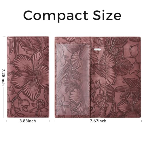 Image of CoBak Premium Leather Checkbook Cover - RFID Blocking, Classic Design, Slim & Durable - Perfect for Personal & Business Checks,Red Embossed Narcissus