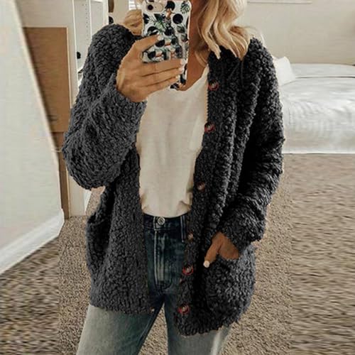 Popcorn Cardigan for Womens Plus Size Oversized Fuzzy Sherpa Fleece Jacket Long Sleeve Open Front Button Down Coats2