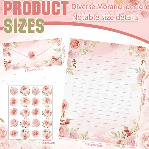 Image of TaoBary 160 Pcs Stationery Paper Set 50 Double Sided Stationery Papers with 50 Matching Envelopes and 60 Round Dot Sticker, 10 Design(Floral,8.5 x 11 Inch)