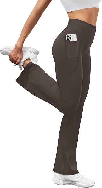 Glacspyg Damen Hose mit Taschen Yogahose Freizeit Jogginghose High Waist Sporthose Elastische Weite Bootcut Jazzpants - 4